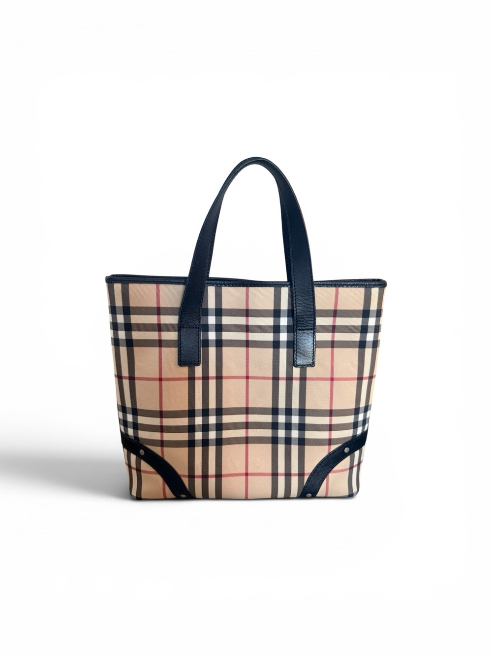 Vintage Burberry Medium Nova Check Structured Tote Bag Black Leather Accent